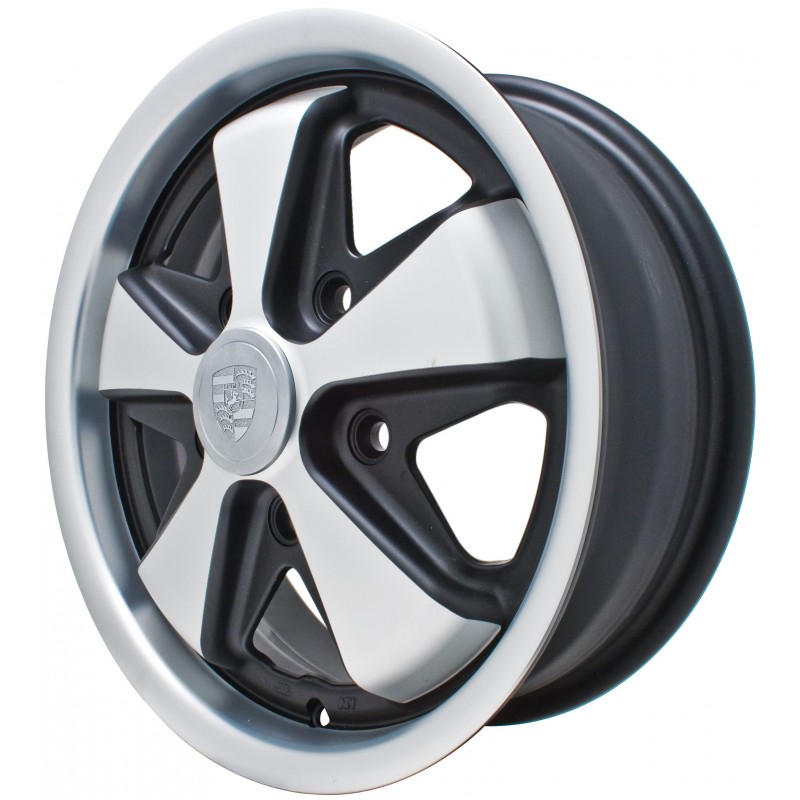 Jante 5 x 130 FUCHS 5.5 x 15’’ noire et polie  (ET 45) EMPI