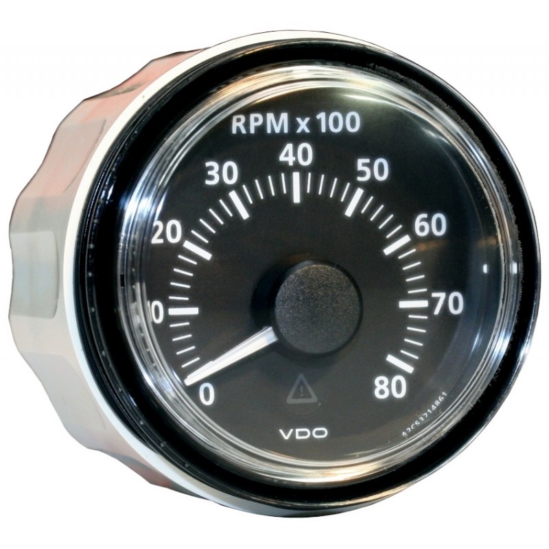 Compte-tours 8.000 tours fond noir et cerclage arrondi noir diam. 52mm