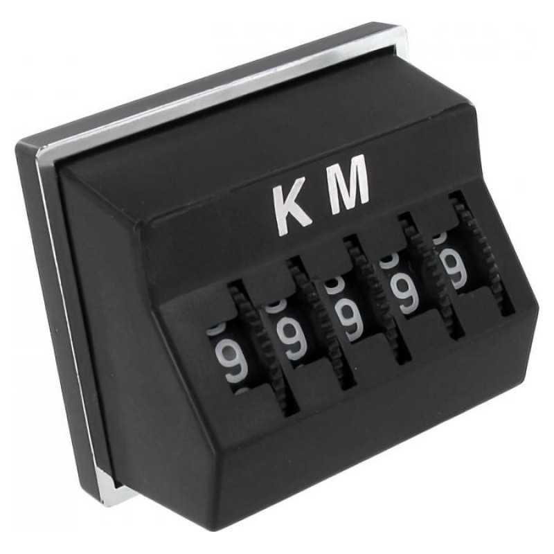 Compteur kilométrique "KM" manuel noir avec entourage chromé et embase aimantée