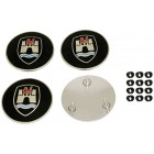 Wolfsburg Logo Crests for Custom & Nipple Hubcaps, 4 pieces with hardware