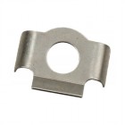 Steering box lock plate, secures steering box mounting stud to axle beam clamp