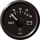 Voltmètre 8-16 volts fond noir et cerclage triangle noir diam. 52mm
